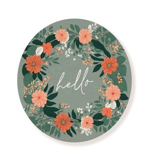 Hello Floral Wreath Green Circle
